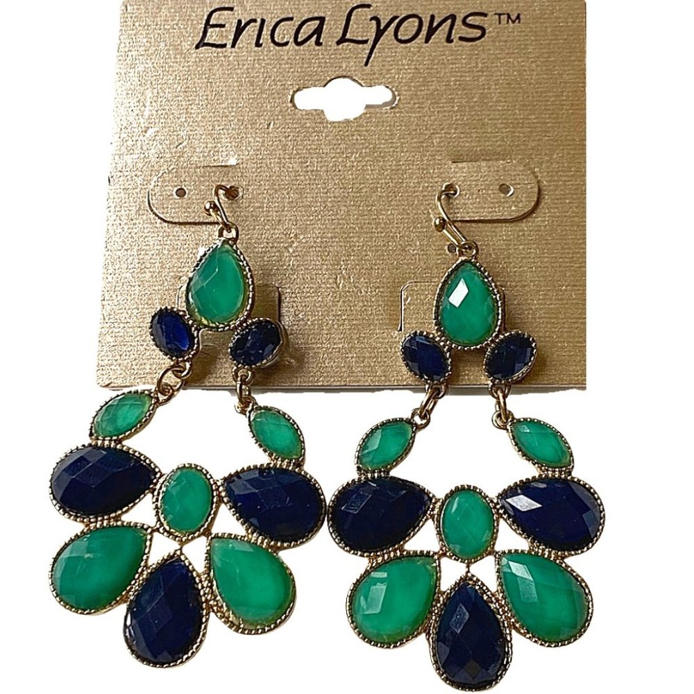 Erica Lyons Green & Blue Chandelier Earrings